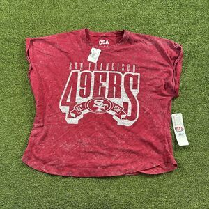 CSA San Francisco 49ers Acid Wash Crop T-Shirt Womens L Red NFL NWT